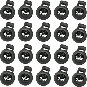 100PCS Plastic Toggle Single Hole Spring Loaded Elastic Drawstring Rope Cord Locks Clip Ends Round Ball Shape Luggage Lanyard Stopper Sliding Fastener Buttons, Black