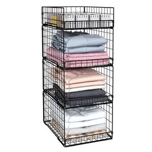 4 Tier Closet Organizers Stackable Storage Bin for Clothes,Metal Drawers Storage Shelves with Dividers
