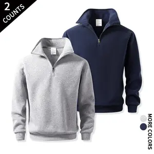 Versatile 2-Pack Quarter-Zip Fleece Sweatshirts, Classic Half-Zip Stand Collar Long-Sleeve Tops for Cycling, Shopping, and Casual Layering