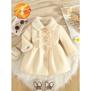 Baby Girl Clothing Baby Girl Fashion Versatile Polyester Button Jacket, 0-3 Years Old, Turn-down Collar Long Sleeve Button Closure, Flared Hem, Simple Style, Suitable for Going Out to School Valentine's Day Gift Baby Girl Birthday Gift