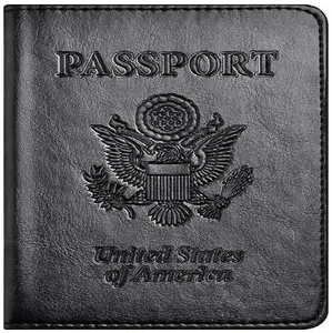 Passport and Vaccine Card Holder Combo Faux Leather Compact Lightweight Waterproof Black with 2 Pockets for Travel Documents