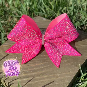 Cheer Bow Rhinestone Neon Pink