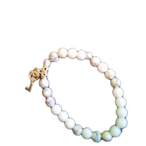 Handmade Beaded Energy Bracelet with Unique Key Charm - White Beads Design