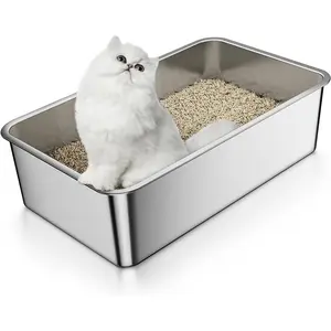 Stainless Steel Cat Litter Box Cat Toilet for Big Cats and Kittens, Splash-proof Non-stick Odorless, Latest Design