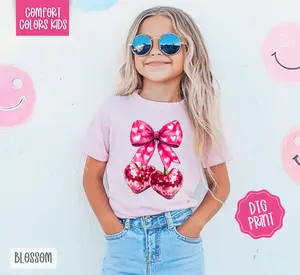 Disco Cherry Bow Comfort Colors Youth Tshirt