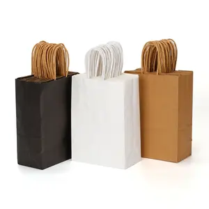 Kraft Paper Gift Bag with Handle, 25/50pcs Small Plain Natural Paper Bag, Gift Wrapping Supplies for Birthday Party Favors, Grocery Retail Shopping, Gift Packaging
