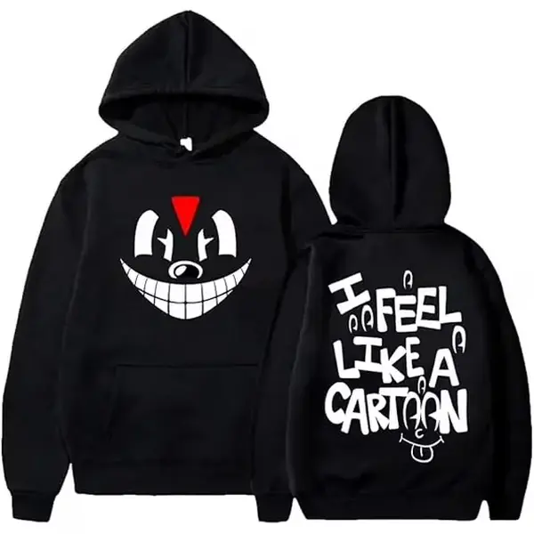 Men's Novelty Cartoon Print Dacron Hoodie - Unisex Long-Sleeve Hooded Pullover, Casual Street Chic Top, Retro Party Gift for Halloween or Birthday, Funny, Dacron Fabric