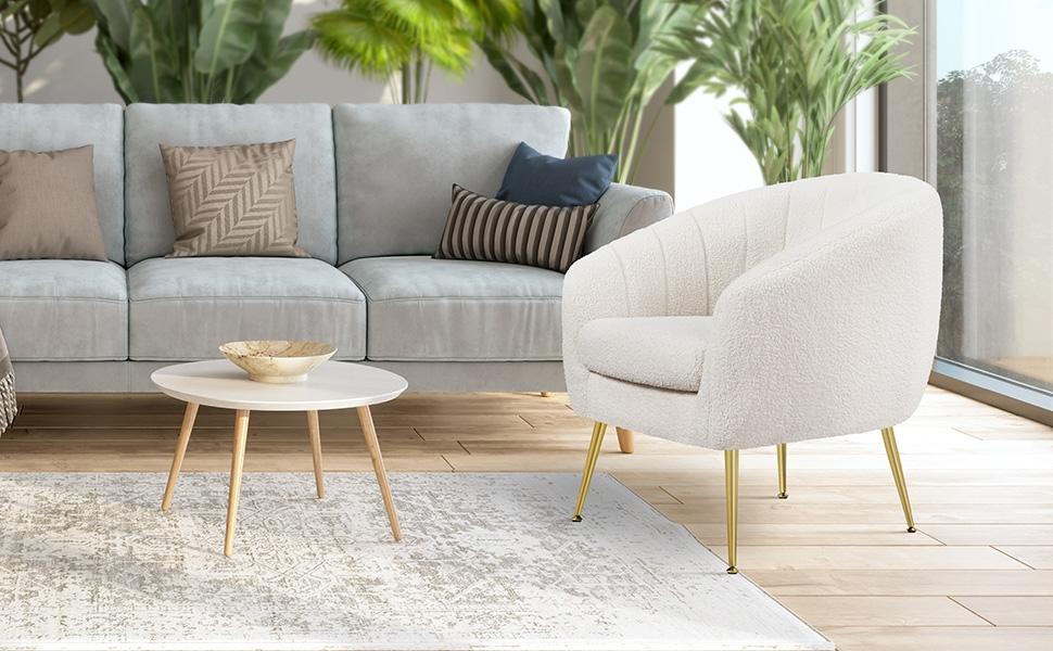Yaheetech Modern Vanity Chair, Soft Accent Chair with Gold Metal Legs, Tufted Armchair Chaise Lounge for Living Room/Bedroom