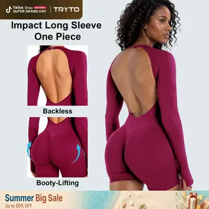 TRYTO Impact Long Sleeve One Piece Unitard Fitness Gym Bralette Soft Workout Activewear