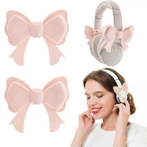 Bow Decor Headphone Accessories, Adjustable Silicone Earphone Charms for Women Gamers, 3D Earphone Decorations for Studying Work Travel