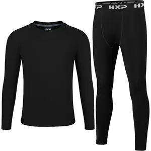 Boys Compression Thermal Base Layer Set, Athletic Youth Fleece Lined Long Sleeve Sports Tops Leggings for Kids