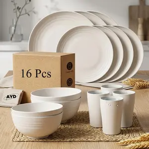 Wheat Straw Dinnerware Set, 16/32 Pcs Service For 4/8, Unbreakable Lightweight Dishes (Plates, Bowls, Cups), Microwave & Dishwasher Safe Modern Kitchenware, Ideal For Everyday Use & Holiday Gifts