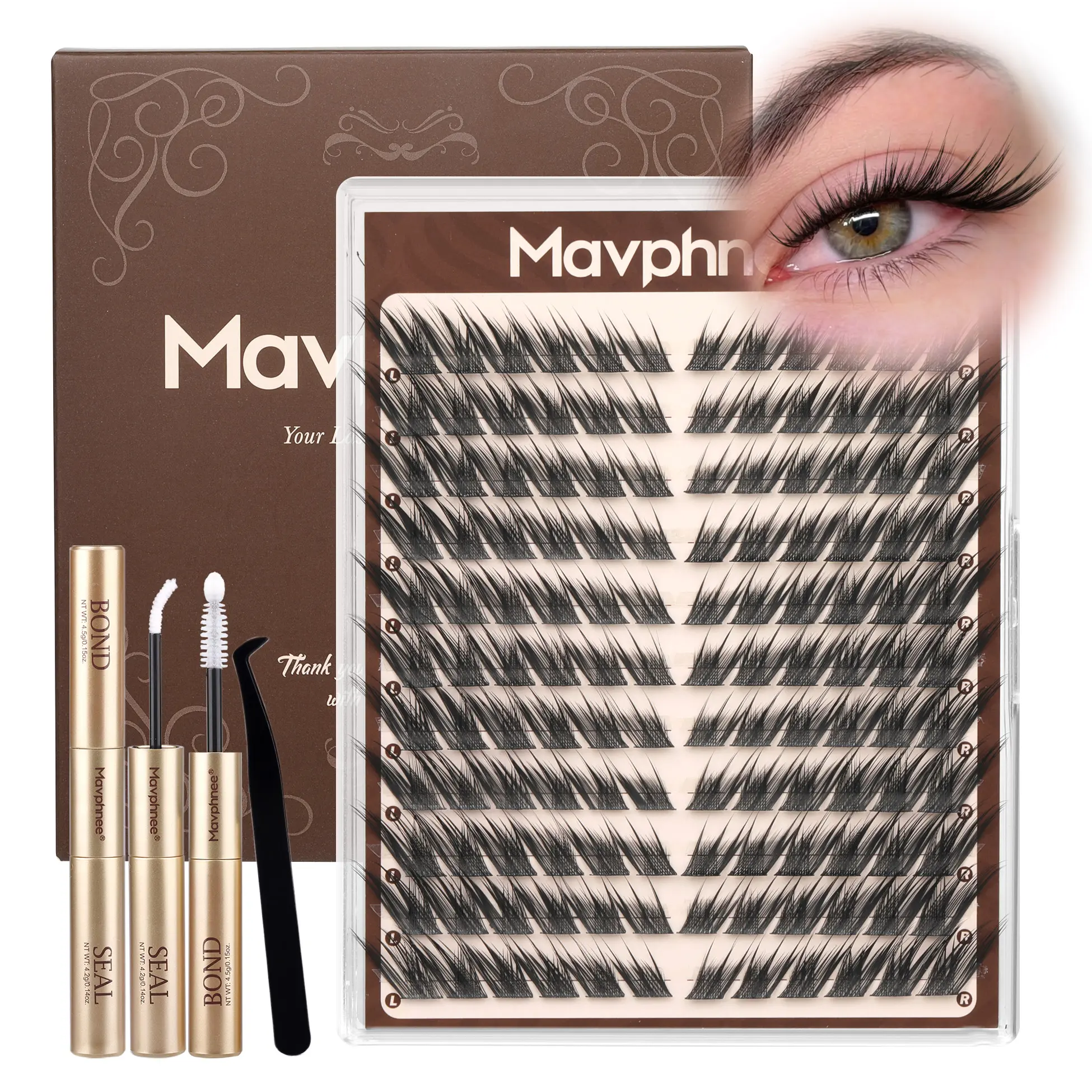 Mavphnee Siren Eye Lash Clusters Kit Pre-Mapped Eyelash Clusters 9-16MM Individual Lashes J Curl Cluster Lashes Extensions Easy to Apply DIY Lash Kit for Date Night, Brunch, Travel