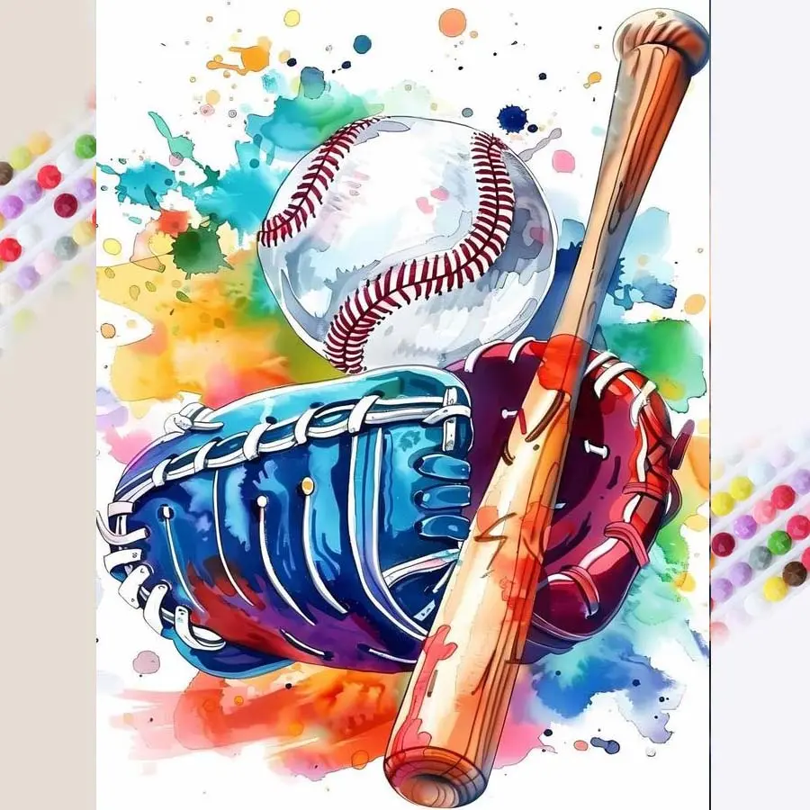 1pcs 5D DIY diamond painting set, 5D diamond art set, DIY decoration, baseball gear, full round drill DIY diamond painting set, mosaic, diamond art, DIY art home decoration, suitable for Halloween and Christmas, Diamond Pattern Design