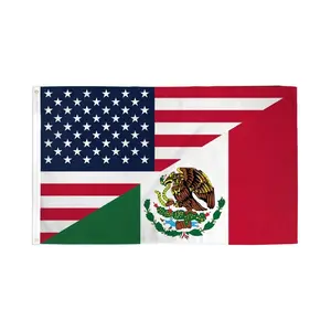 USA-Mexico Combination Print Flag, 3x5ft Poly Decorative Banner, Fiesta Party Decorations Banners, Outdoor Banners, Yard Sign Banner