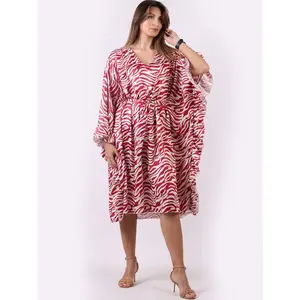 Ladies Wave Print Batwing Ruffle Midi Kaftan Dress