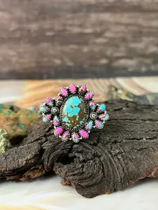 Handmade Sterling Silver Number 8 with Cotton Candy Adjustable Ring "Signed Nizhoni"