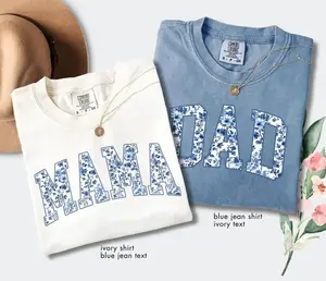 Comfort Colors Floral Mama And Dad T-Shirt, Matching New Parents Outfit, Custom Pregnancy Reveal, Baby Shower Apparel For Mom And Dad, Pregnancy Announcement Gift