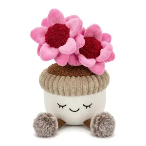 Cute pink flower potted plant shaped home plush ornament, small doll, suitable as a gift for family and friends