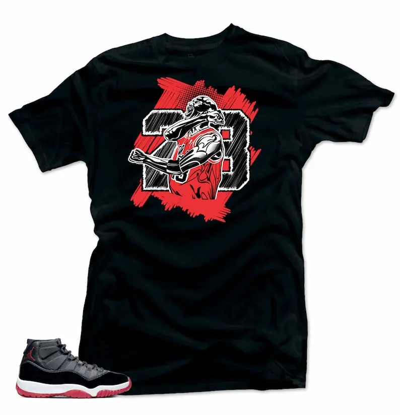 Jordan 11 Bred Shirts Match- Goat 23 Black Tee