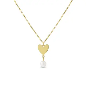 14k Gold Heart Pearl Drop Kids / Children's / Girls Necklace