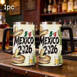 1pc 24oz Mexico 2026 World Cup Soccer Stainless Steel Insulated Flask Tumbler with - Double-Wall Vacuum Insulated Cup, Keeps Drinks Hot/Cold for Hours, Durable Portable Travel Mug for Camping, Hiking, Home, Office