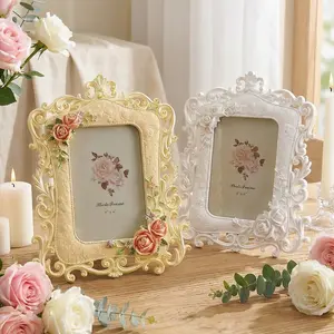 Creative Resin European Style 3D Rose Frame, Home Desktop Decor, Photo Display & Photography Prop, Desk Decoration