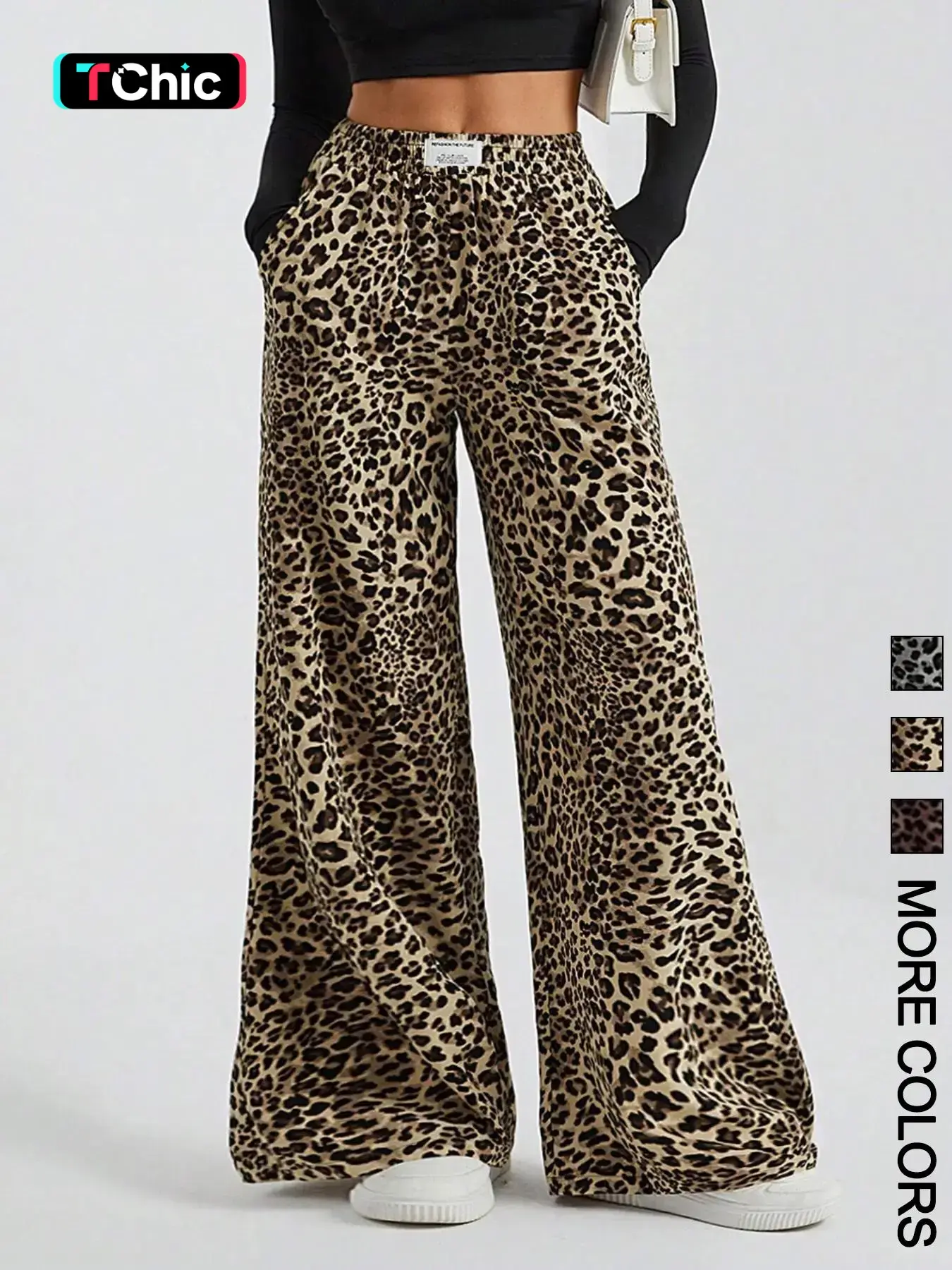 Women's Leopard Print Wide Leg Pants, Casual Loose-Fitting H-Type Trousers, Stylish Chic Woven Fabric Design, Perfect for Daily Wear, Womenswear, Casual Trendy Versatile