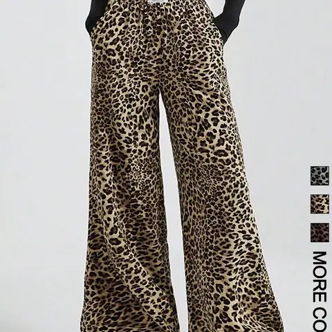【Black Friday】Women's Leopard Print Wide Leg Pants, Casual Loose-Fitting Trousers, Stylish Chic Woven Fabric Design, Perfect for Daily Wear, Casual Trendy Versatile Womenswear