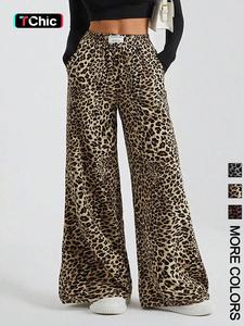 women's leopard print wide leg pants, comfy casual chic trousers for daily wear, ladies bottoms for summer, womenswear, casual outdoor pants
