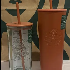 Starbucks 2024 Terracotta Brown/Orange Triangle Stainless Steel Plastic and Glass Tumbler/Cup Set