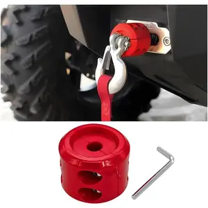 Car Rubber Winch Stopper for ATV UTV Truck, Cable Saver Hook Stopper Line for Synthetic Rope, Bump Shock Saver Dampener with Stainless Steel Screw and Nut, Quick Installation Tool (Red)