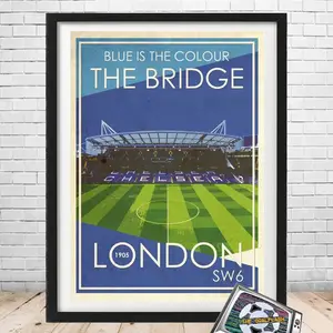 CHELSEA FC Stamford Bridge retro style illustrated art print Poster (PRODUCT DOES NOT INCLUDE FRAME)