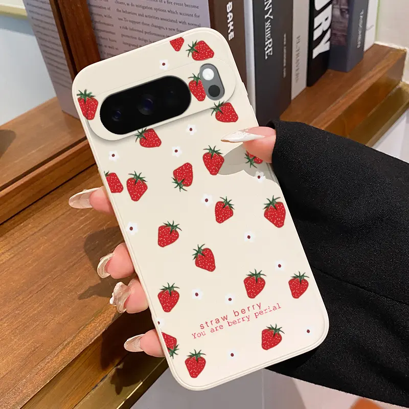 Durable Rounded Edge Phone Case for Google Pixel 10, 9, 8, 7 Pro, A, XL - Strawberry Polka Dots Pattern, Anti-Scratch, Shockproof TPU Bumper, Protective Cellphone Cover, Mobile Phone Accessories