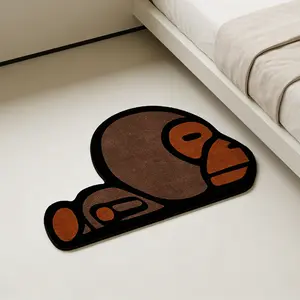 Irregular Cartoon Monkey Print Carpet, Velvet Soft Easy Clean Animal Printed Rug for Living Room Bedroom, Home Decorative Mat, Soft Area Rug