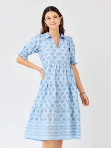 Mary Square Molly Dress in Sunshower Flora Blue