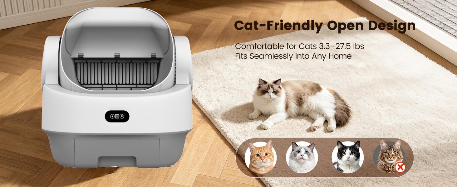 Automatic Cat Litter Box,Self Cleaning Litter Box for Multiple Cats with Open Top Design, App Control, Safety Protection, Ultra-Quiet,Easy Setup,White Automatic Cat Litter Box,Self Cleaning Litter Box for Multiple Cats with Open Top Design, App Control, Safety Protection, Ultra-Quiet,Easy Setup,White