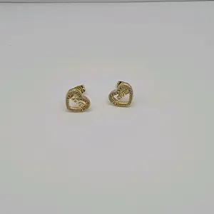 EARRINGS LOVE heart shape with stone's gold-plated small studs