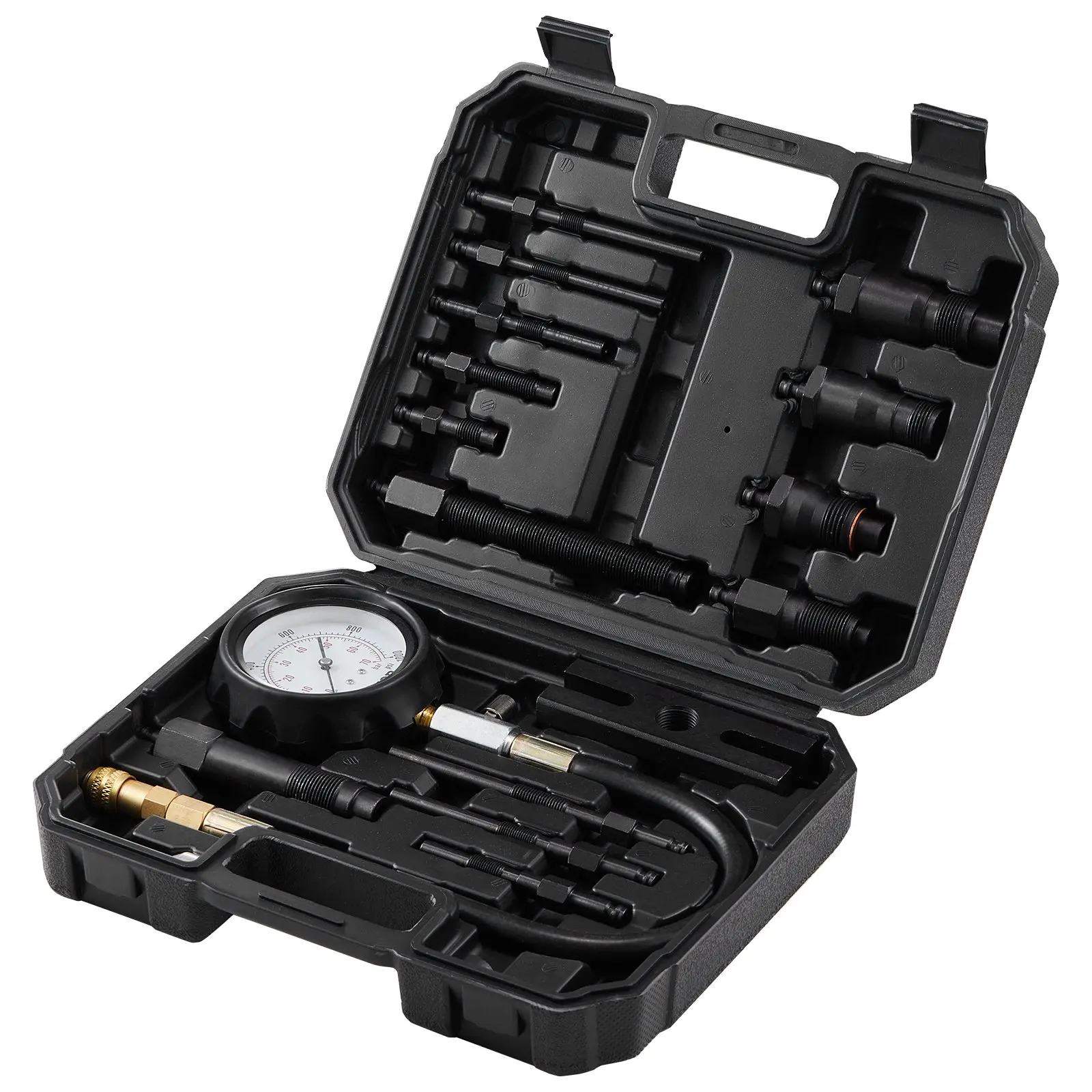 VEVOR Diesel Engine Compression Tester, 18-Piece Cylinder Pressure Test Tool Kit, with 0-1000 PSI Gauge and Adapters, Brass, Tractors, Equipment