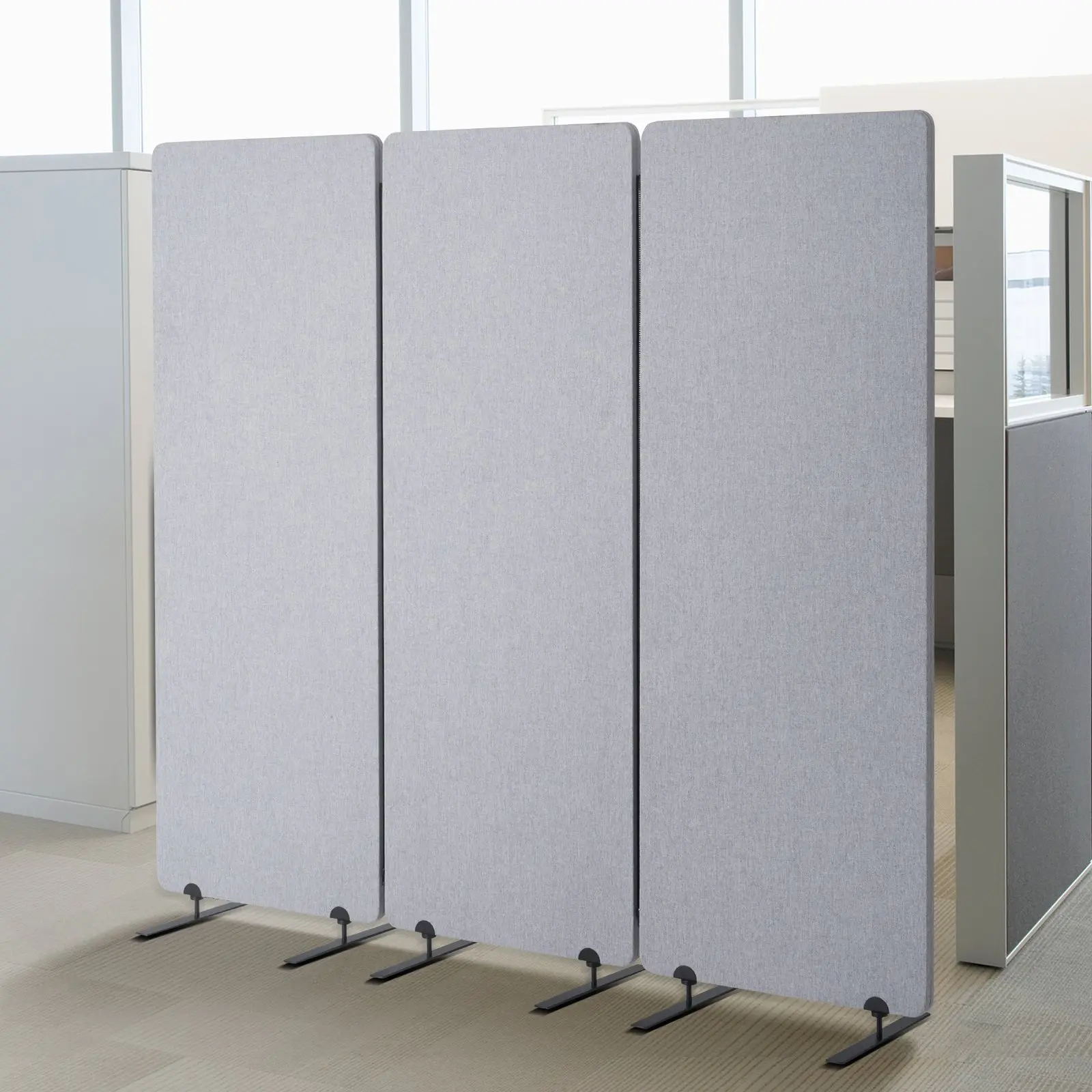 【Summerfinds】 2FT Foldable Soundproof Privacy Screen, 3-Panel PET Polyester Indoor Room Divider, Freestanding Portable Partition for Office, Study, Light Gray