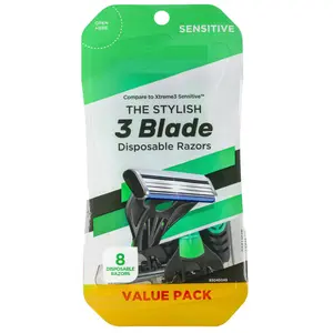 Men's 3 Blade Disposable Razors Sensitive 8 Count Compare to Schick Xtreme3 Sensitive Value Pack