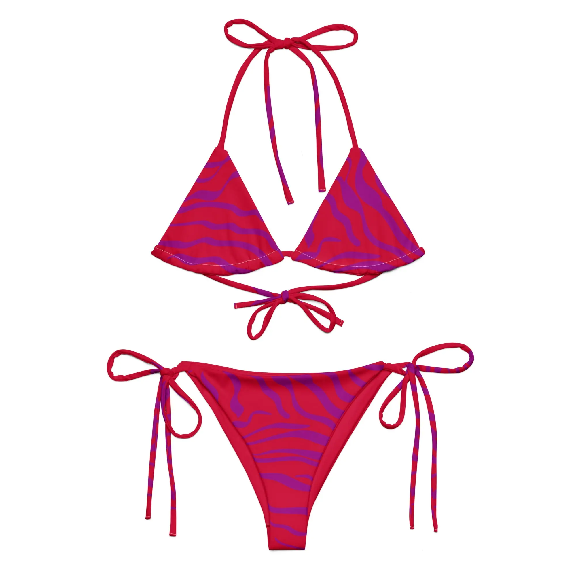 Crimson Wild Sunset Zebra Stripes Recycled String Bikini