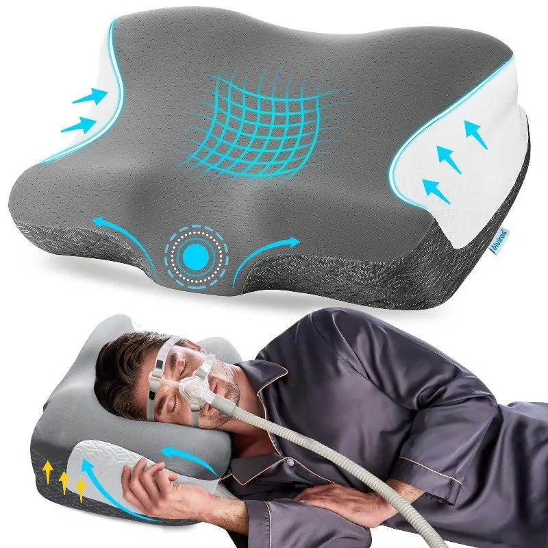 CPAP Pillow for Side Back Sleepers, Apnea Pillow, CPAP Nasal Pillows for All CPAP Masks User, Cervical Memory Foam Pillow Neck Comfort with Adjustable Height And Firmless Inserts