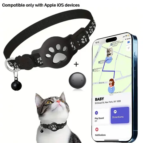 Cat GPS Collar for Small Cats - Real Time Location No Monthly Fee, Waterproof Anti Lost Pet with No SIM Required, for Indoor Outdoor Cats (Black Collar and Locator)