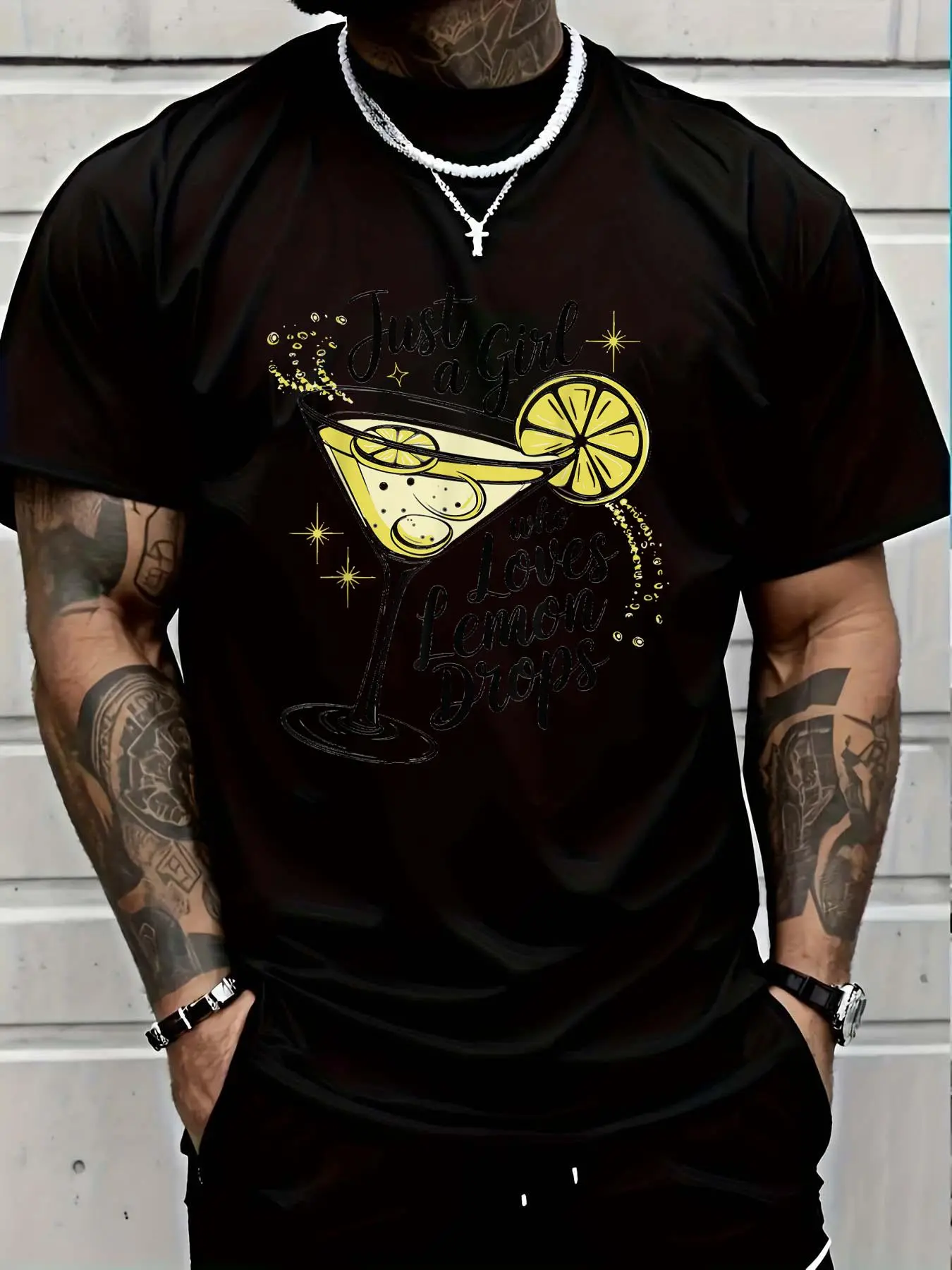 Men's 100% Cotton Martini Drinker Graphic T-Shirt - Vintage Distressed Streetwear Tops, Playful Print, Casual Short-Sleeve Tee, Unisex Fit Option, Street Style Drip