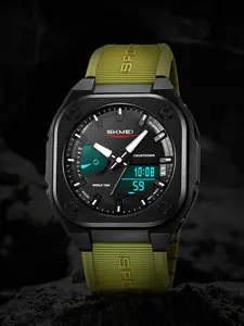 Women's Multifunctional Digital Watch, Square Dial, Resin Case, Soft Rubber Strap, Luminous Hands & Markers, Casual Style