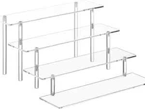 Clear Acrylic Display Stand Organizer | Multi Tier Shelf Riser for Perfume, Cosmetics, Kitchen & Collectibles Storage