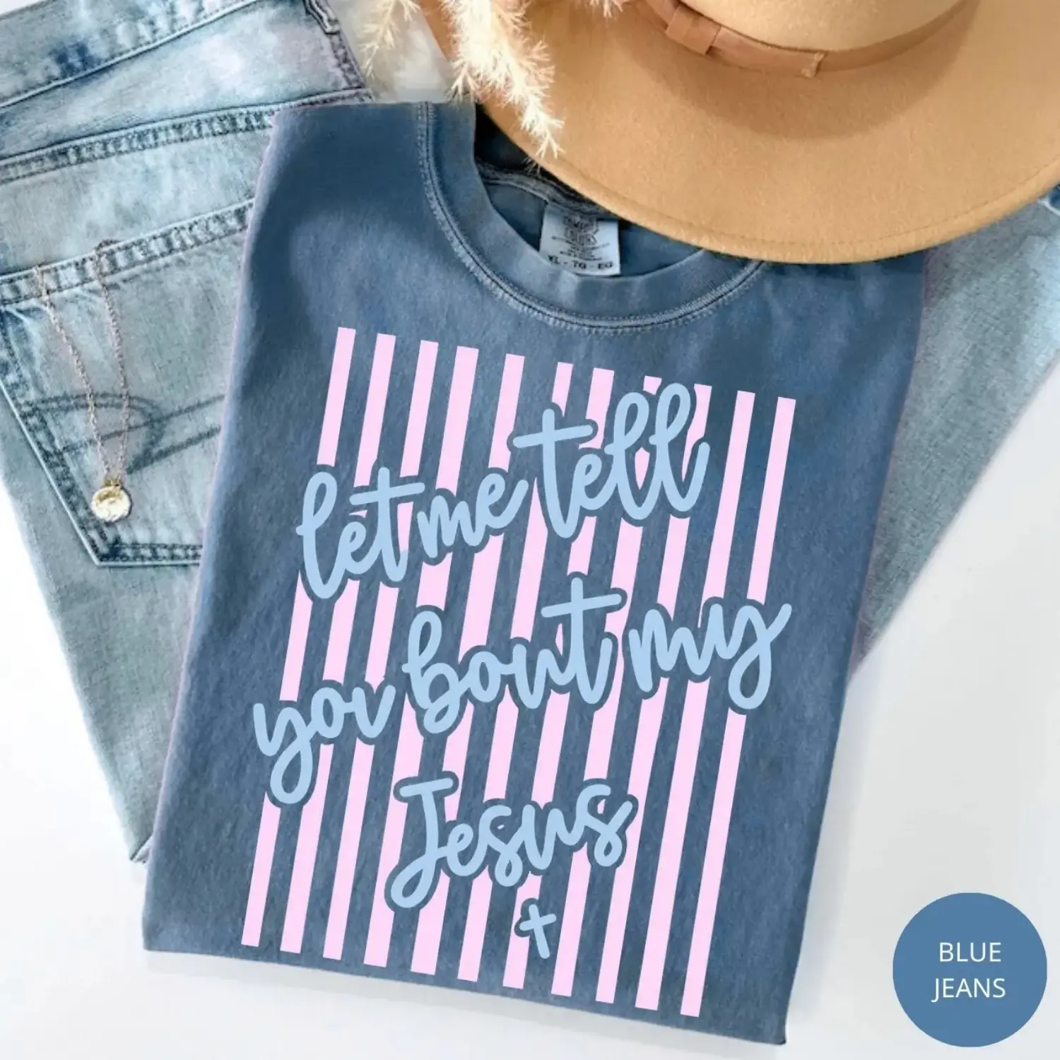Comfort Colors Let Me Tell You About my Jesus Easter Spring Christian Shirt, Stripes Coquette Bow Christian Printable - Printfamily, Hospital, Nurse, Workwear, Quote, Shortsleeve, Cute, Casual, Fit, Printed, T-Shirt, Style, Tee