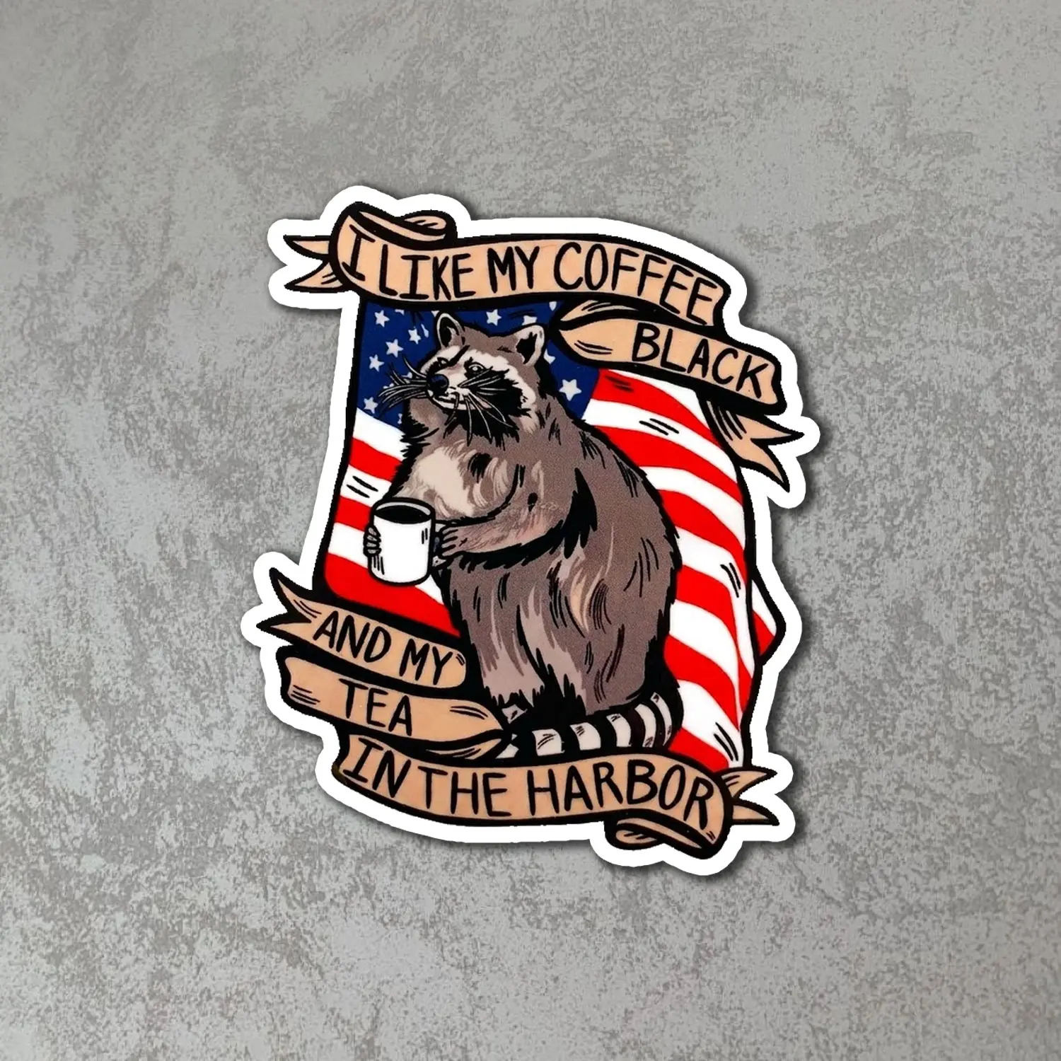 Raccoon Sticker, Funny American Meme Vinyl Decal, Unhinged Humor, Patriotic USA Sticker, Waterproof Laptop, Water Bottle, Tumbler Decal