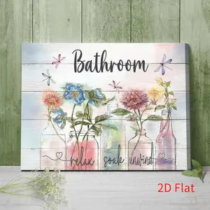 1 framed farmhouse floral canvas wall art, featuring dragonflies and flowers for bathroom decor, perfect for relaxing baths, rustic style wall painting, Bathroom Pictures Wall Decor, ready to hang--ideal for bathrooms, powder rooms, and spa lounges
